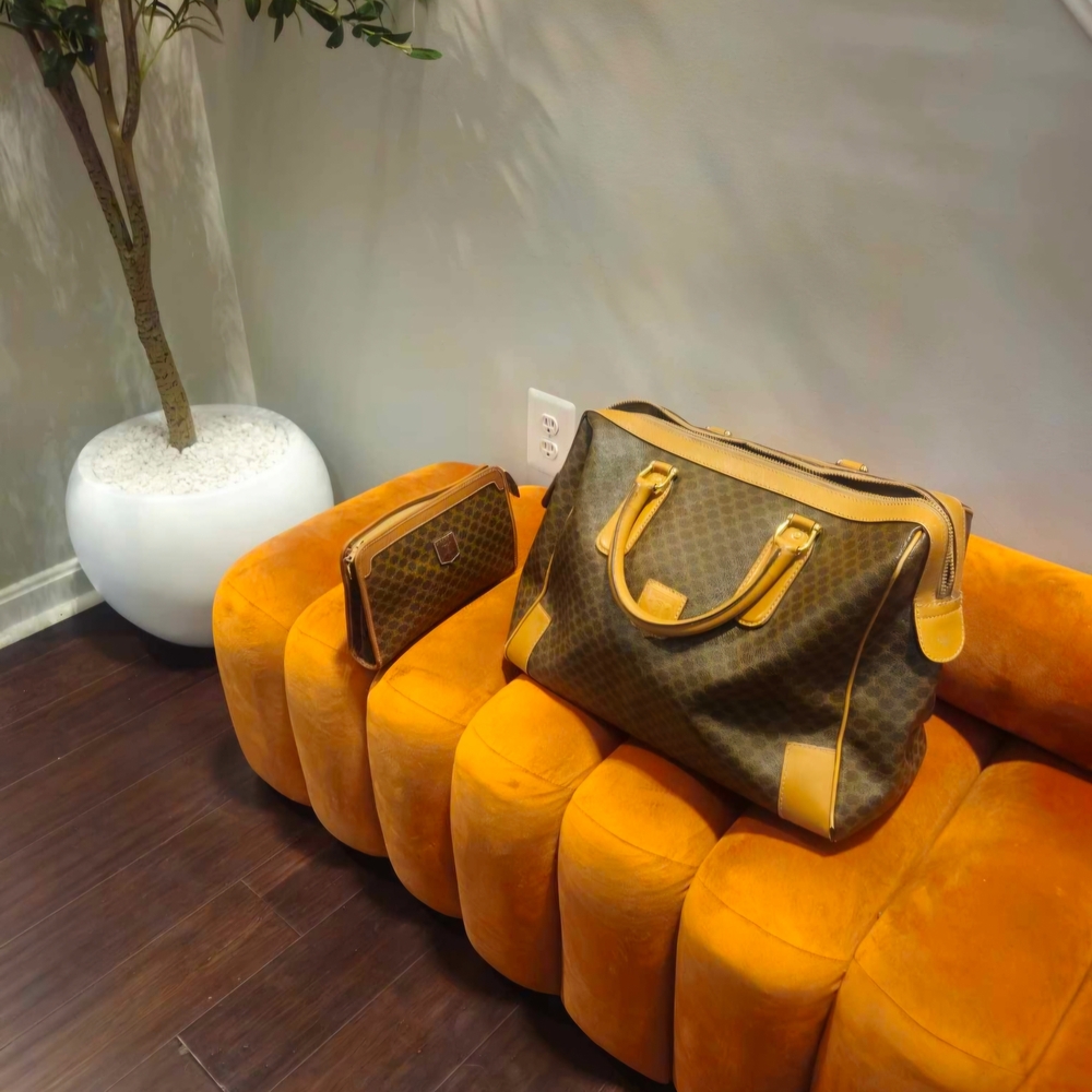 Celine Brown and Tan Travel Bag with Timeless Elegance